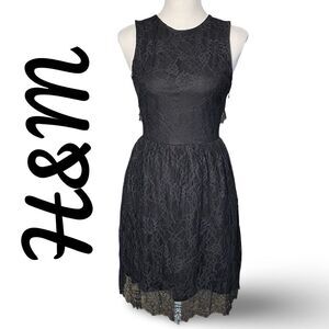 H&M Fit & Flare Black Laced Dress, Cute Back Opening, Fully Lined, Size 4